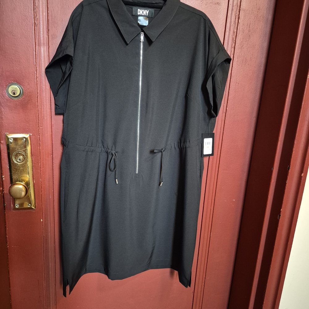 Donna Karan Black Mini Dress with Zipper Detail Size 12
